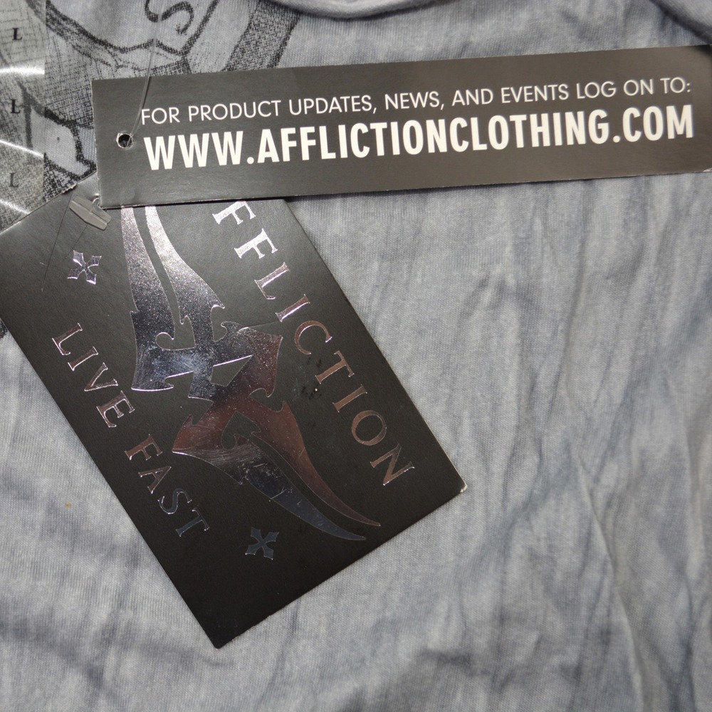 Affliction Eros SS Tee Mens Large Blue Distressed Wing Graphic T-Shirt A2242 NEW - Picture 5 of 10
